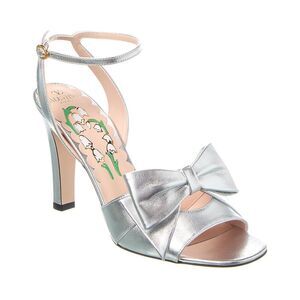 Valentino Bowow 100 Leather Sandal, Silver